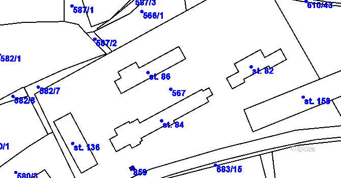 Parcela st. 567 v KÚ Lipno u Hunčic, Katastrální mapa