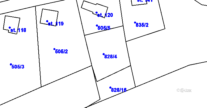 Parcela st. 828/4 v KÚ Lipno u Hunčic, Katastrální mapa