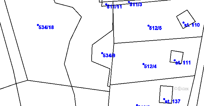 Parcela st. 534/9 v KÚ Lipno u Hunčic, Katastrální mapa