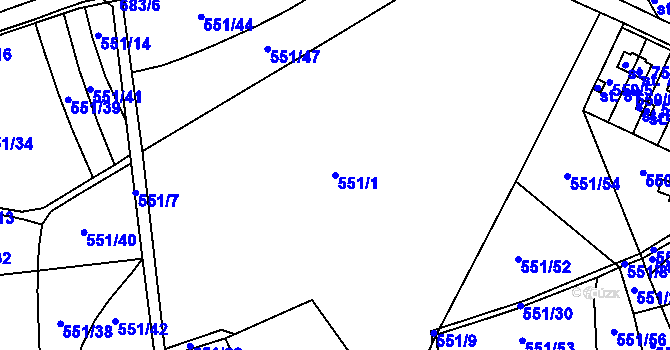 Parcela st. 551/1 v KÚ Lipno u Hunčic, Katastrální mapa