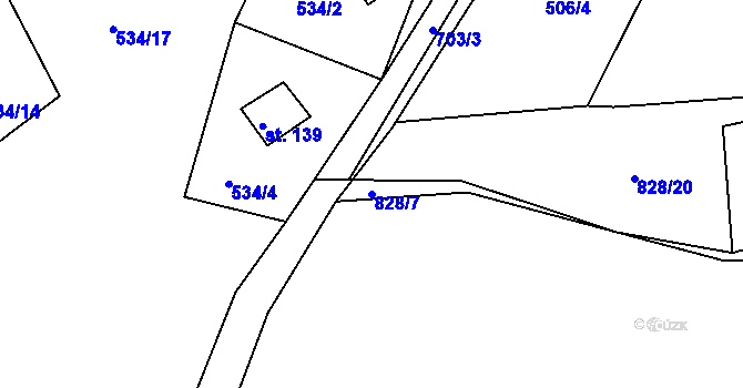 Parcela st. 828/7 v KÚ Lipno u Hunčic, Katastrální mapa