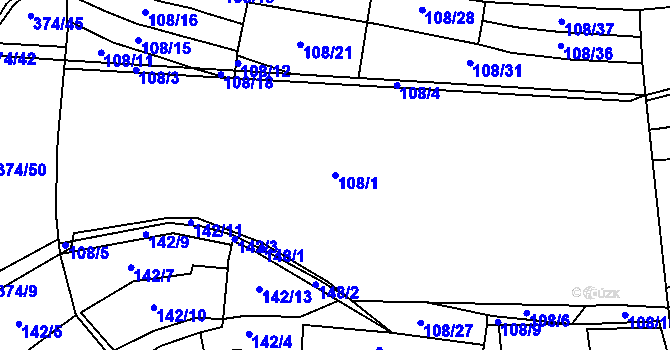 Parcela st. 108/1 v KÚ Lipno u Hunčic, Katastrální mapa