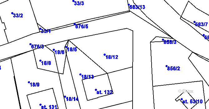 Parcela st. 18/12 v KÚ Lipno u Hunčic, Katastrální mapa