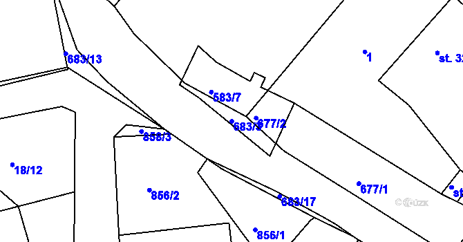 Parcela st. 683/3 v KÚ Lipno u Hunčic, Katastrální mapa
