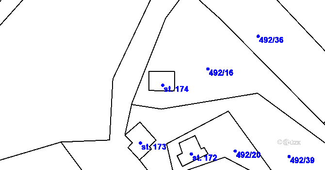 Parcela st. 174 v KÚ Lipno u Hunčic, Katastrální mapa
