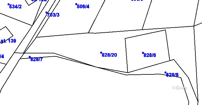 Parcela st. 828/20 v KÚ Lipno u Hunčic, Katastrální mapa