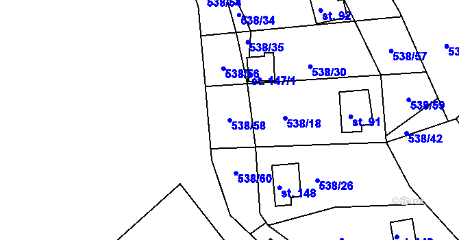 Parcela st. 538/58 v KÚ Lipno u Hunčic, Katastrální mapa