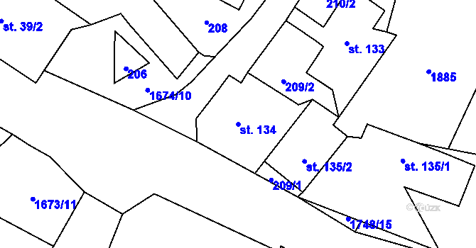 Parcela st. 134 v KÚ Huntířov u Děčína, Katastrální mapa