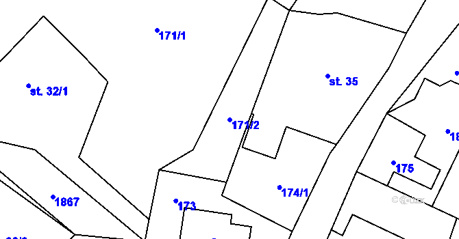 Parcela st. 171/2 v KÚ Huntířov u Děčína, Katastrální mapa