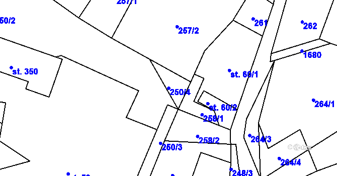 Parcela st. 250/4 v KÚ Huntířov u Děčína, Katastrální mapa