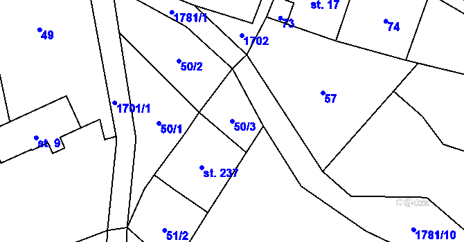 Parcela st. 50/3 v KÚ Huntířov u Děčína, Katastrální mapa
