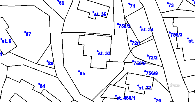 Parcela st. 33 v KÚ Stará Oleška, Katastrální mapa