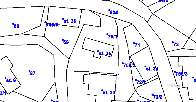 Parcela st. 35 v KÚ Stará Oleška, Katastrální mapa