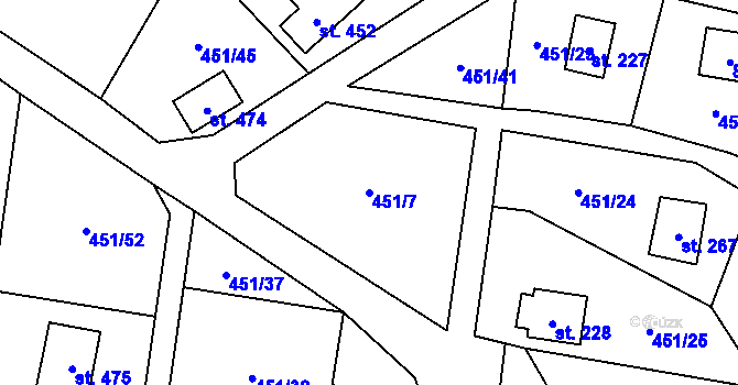 Parcela st. 451/7 v KÚ Stará Oleška, Katastrální mapa