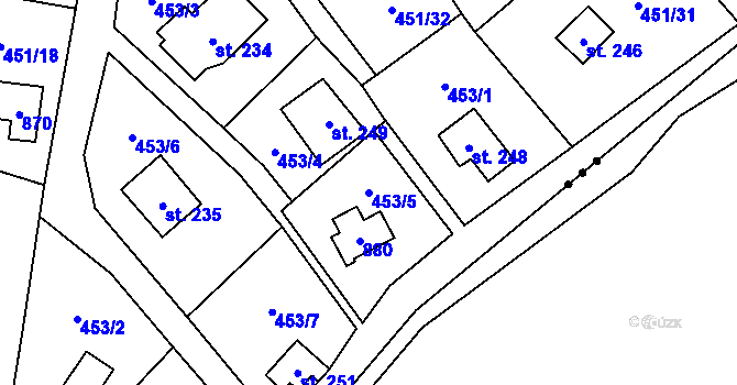 Parcela st. 453/5 v KÚ Stará Oleška, Katastrální mapa