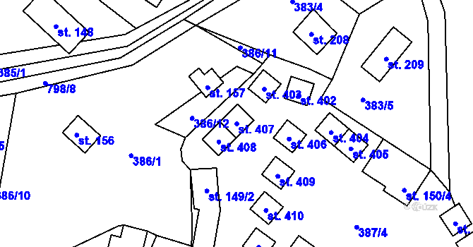 Parcela st. 407 v KÚ Stará Oleška, Katastrální mapa