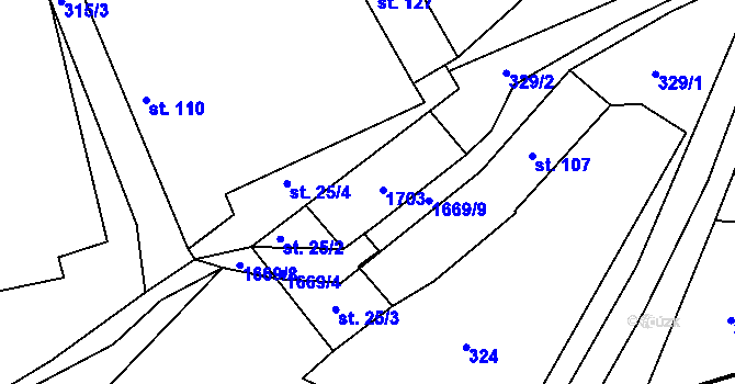 Parcela st. 25/1 v KÚ Hůrky u Lišova, Katastrální mapa