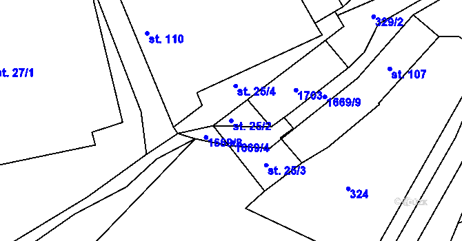 Parcela st. 25/2 v KÚ Hůrky u Lišova, Katastrální mapa