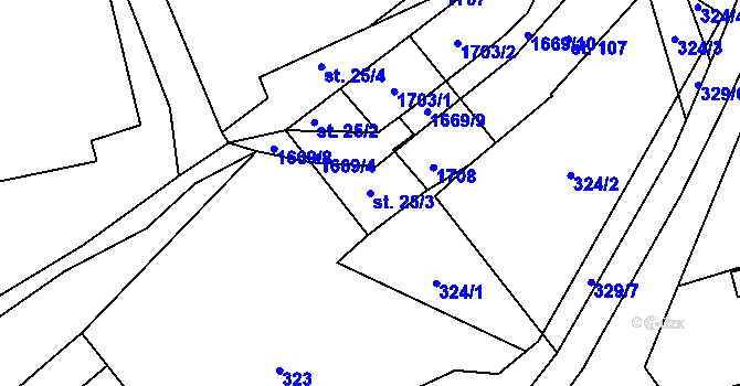 Parcela st. 25/3 v KÚ Hůrky u Lišova, Katastrální mapa