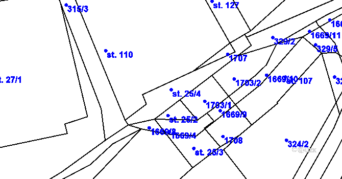 Parcela st. 25/4 v KÚ Hůrky u Lišova, Katastrální mapa