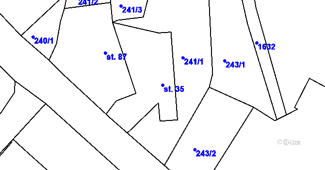 Parcela st. 35 v KÚ Hůrky u Lišova, Katastrální mapa