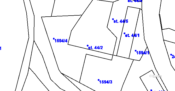 Parcela st. 44/2 v KÚ Hůrky u Lišova, Katastrální mapa