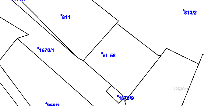 Parcela st. 58 v KÚ Hůrky u Lišova, Katastrální mapa