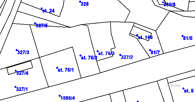 Parcela st. 75/3 v KÚ Hůrky u Lišova, Katastrální mapa