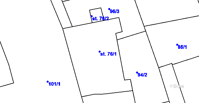 Parcela st. 76/1 v KÚ Hůrky u Lišova, Katastrální mapa