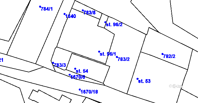 Parcela st. 96/1 v KÚ Hůrky u Lišova, Katastrální mapa