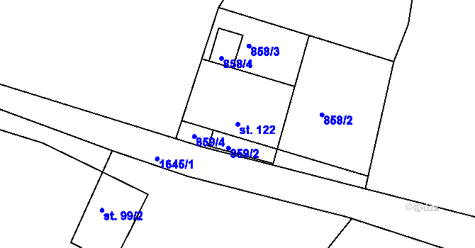 Parcela st. 122 v KÚ Hůrky u Lišova, Katastrální mapa