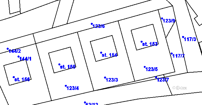 Parcela st. 154 v KÚ Hůrky u Lišova, Katastrální mapa