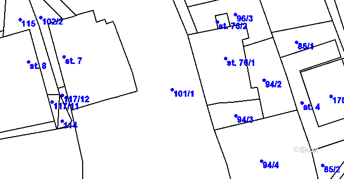 Parcela st. 101/1 v KÚ Hůrky u Lišova, Katastrální mapa