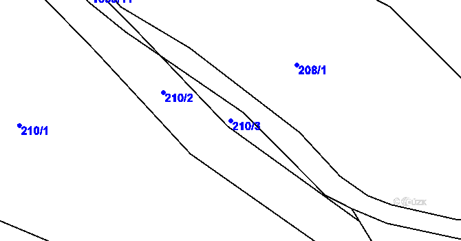 Parcela st. 210/3 v KÚ Hůrky u Lišova, Katastrální mapa