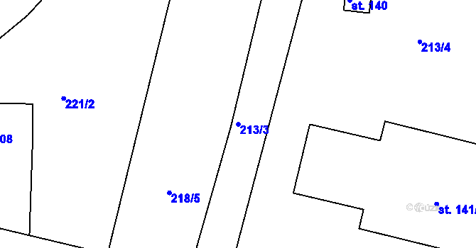Parcela st. 213/3 v KÚ Hůrky u Lišova, Katastrální mapa