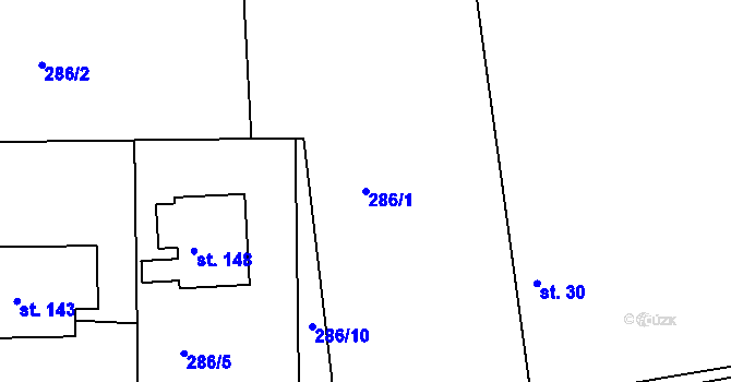 Parcela st. 286/1 v KÚ Hůrky u Lišova, Katastrální mapa