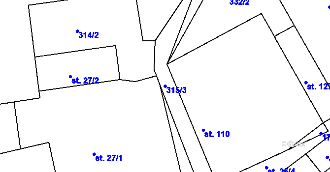 Parcela st. 315/3 v KÚ Hůrky u Lišova, Katastrální mapa