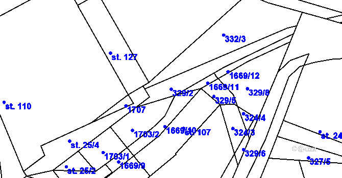 Parcela st. 329/2 v KÚ Hůrky u Lišova, Katastrální mapa