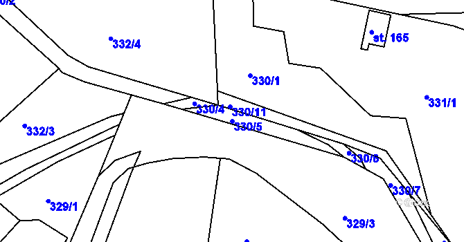 Parcela st. 330/5 v KÚ Hůrky u Lišova, Katastrální mapa