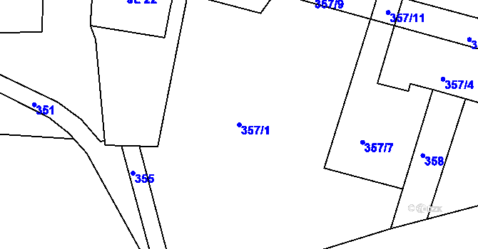 Parcela st. 357/1 v KÚ Hůrky u Lišova, Katastrální mapa