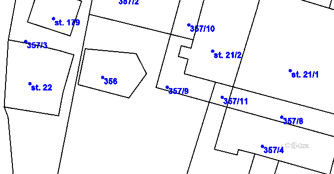 Parcela st. 357/9 v KÚ Hůrky u Lišova, Katastrální mapa