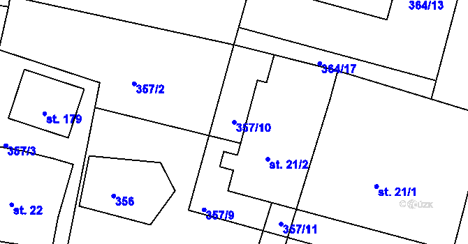 Parcela st. 357/10 v KÚ Hůrky u Lišova, Katastrální mapa