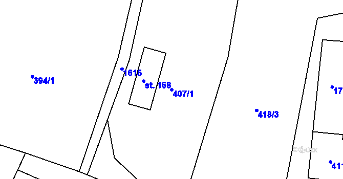 Parcela st. 407/1 v KÚ Hůrky u Lišova, Katastrální mapa