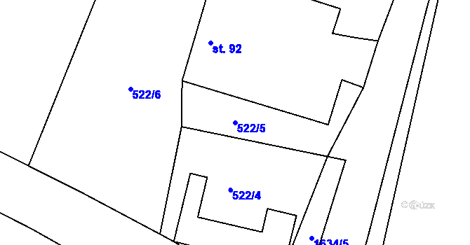 Parcela st. 522/5 v KÚ Hůrky u Lišova, Katastrální mapa
