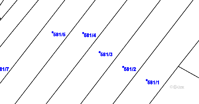 Parcela st. 581/3 v KÚ Hůrky u Lišova, Katastrální mapa