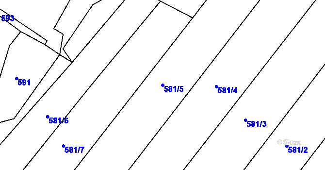 Parcela st. 581/5 v KÚ Hůrky u Lišova, Katastrální mapa