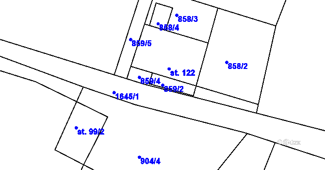 Parcela st. 859/2 v KÚ Hůrky u Lišova, Katastrální mapa