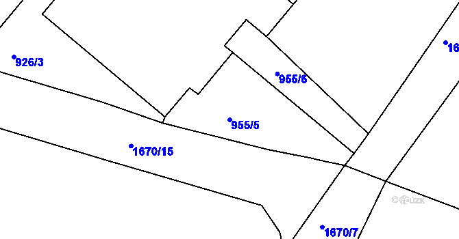 Parcela st. 955/5 v KÚ Hůrky u Lišova, Katastrální mapa