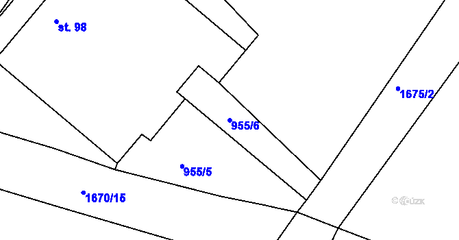 Parcela st. 955/6 v KÚ Hůrky u Lišova, Katastrální mapa