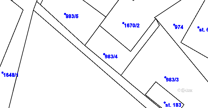 Parcela st. 983/4 v KÚ Hůrky u Lišova, Katastrální mapa